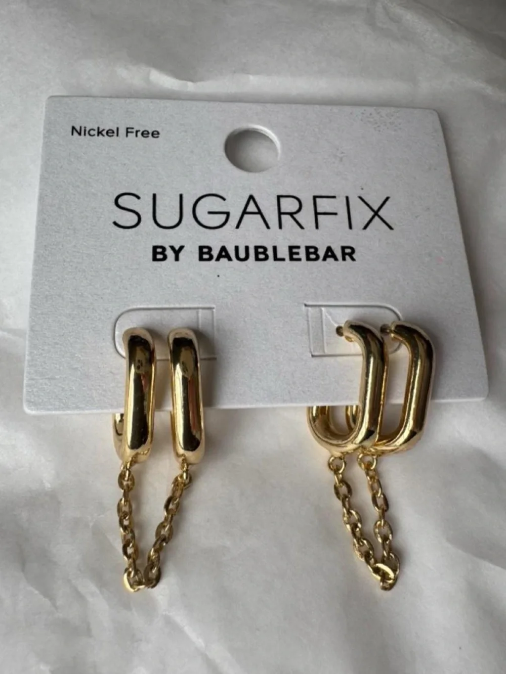 BaubleBar Gold Double Huggie Chain Drop Earrings